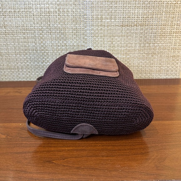 🌟HP🌟VTG 1990s The Sak Crochet Backpack Aubergine Purple 90s Boho Drawstring Bag - Picture 11 of 16